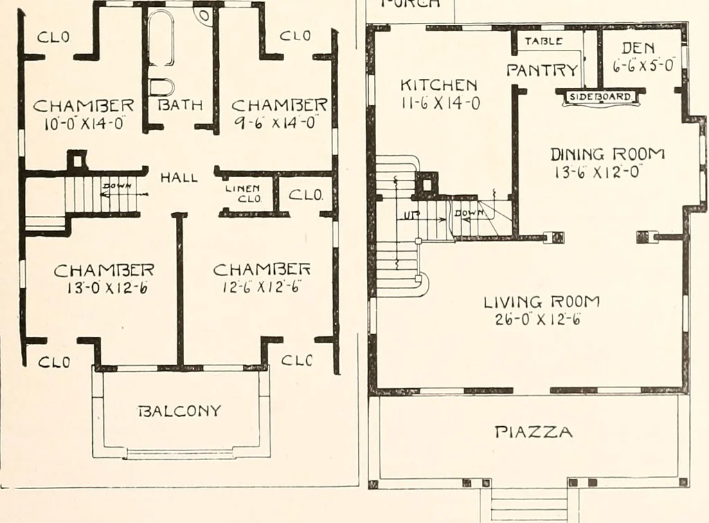 An illustration from The plan book of American dwellings : being a compilation of original home designs, showing actual photographic exteriors and floor plans of moderately priced bungalows, cottages, residences, 1914, leaf 118