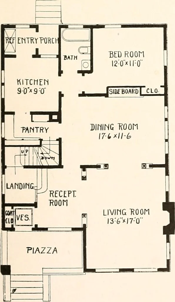 An illustration from The plan book of American dwellings : being a compilation of original home designs, showing actual photographic exteriors and floor plans of moderately priced bungalows, cottages, residences, 1914, leaf 120