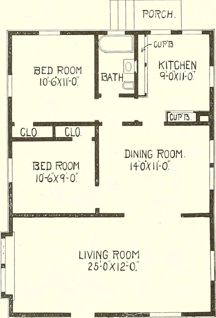 An illustration from The plan book of American dwellings : being a compilation of original home designs, showing actual photographic exteriors and floor plans of moderately priced bungalows, cottages, residences, 1914, leaf 121