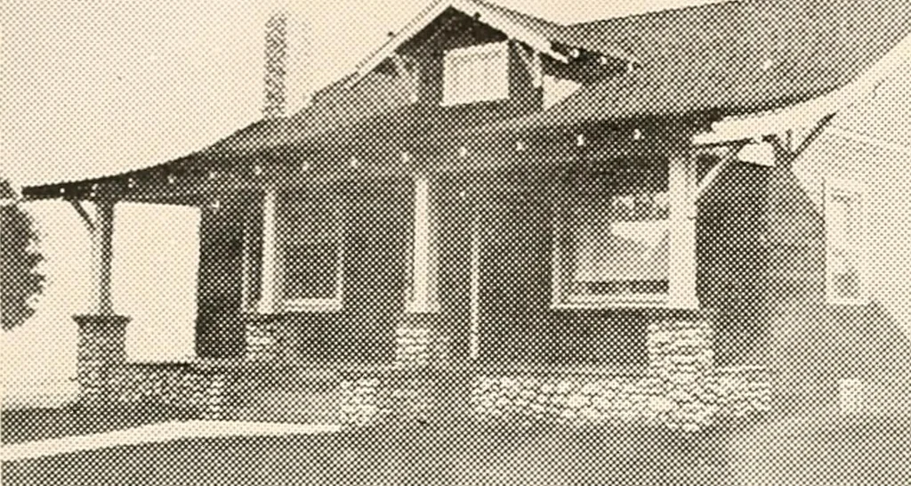 An illustration from The plan book of American dwellings : being a compilation of original home designs, showing actual photographic exteriors and floor plans of moderately priced bungalows, cottages, residences, 1914, leaf 122
