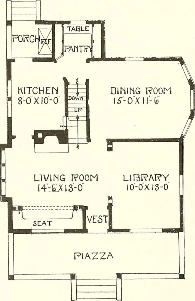An illustration from The plan book of American dwellings : being a compilation of original home designs, showing actual photographic exteriors and floor plans of moderately priced bungalows, cottages, residences, 1914, leaf 123