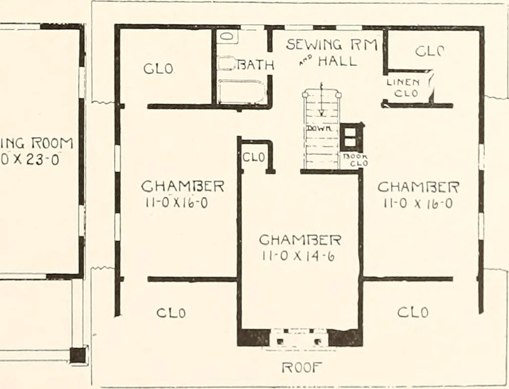 An illustration from The plan book of American dwellings : being a compilation of original home designs, showing actual photographic exteriors and floor plans of moderately priced bungalows, cottages, residences, 1914, leaf 124