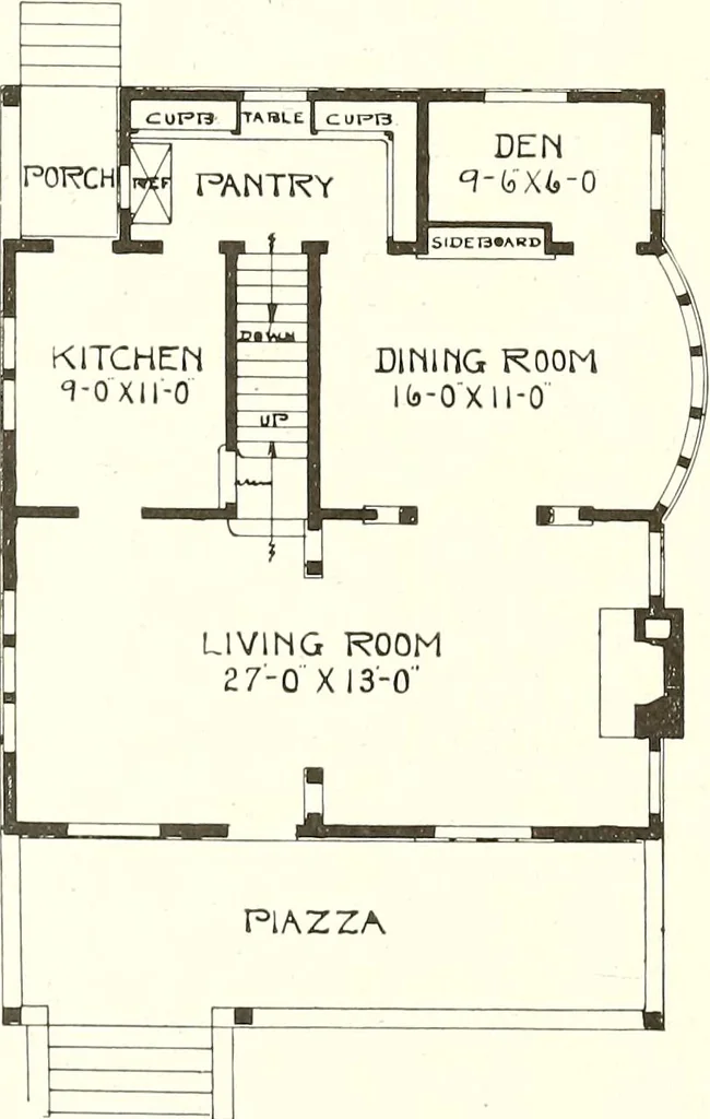 An illustration from The plan book of American dwellings : being a compilation of original home designs, showing actual photographic exteriors and floor plans of moderately priced bungalows, cottages, residences, 1914, leaf 125