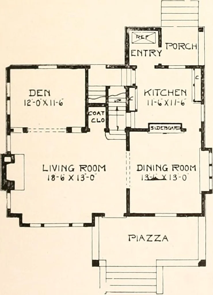 An illustration from The plan book of American dwellings : being a compilation of original home designs, showing actual photographic exteriors and floor plans of moderately priced bungalows, cottages, residences, 1914, leaf 126