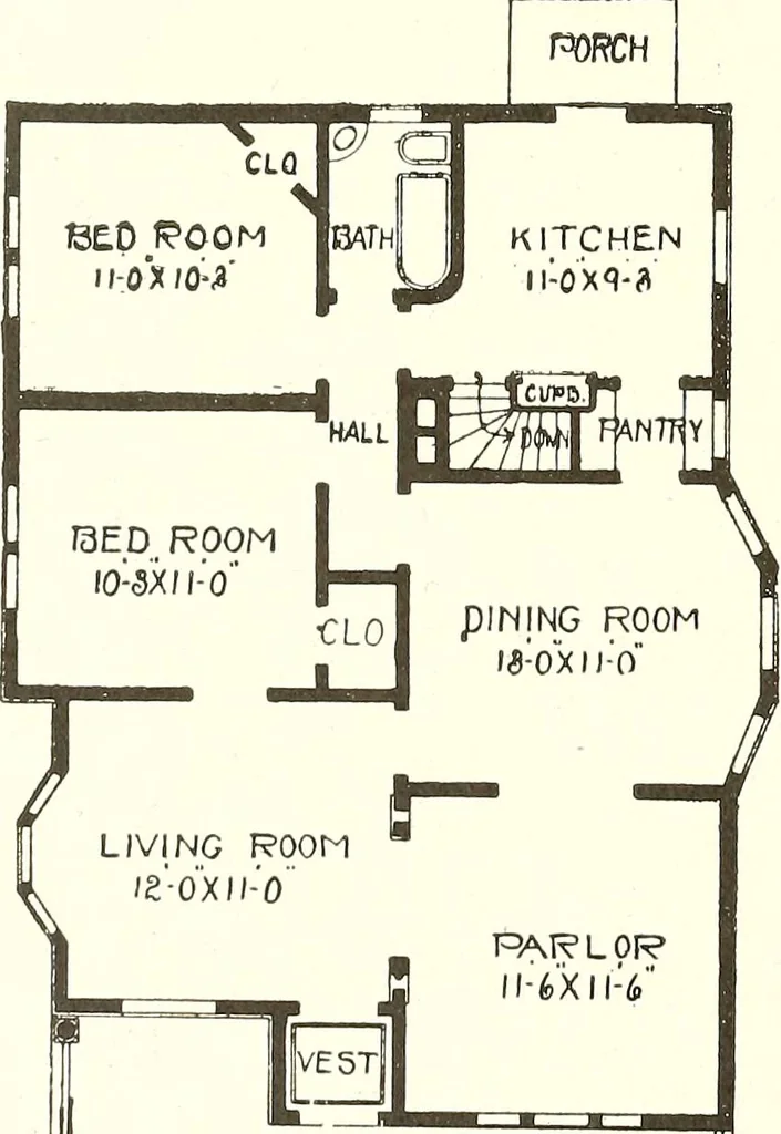 An illustration from The plan book of American dwellings : being a compilation of original home designs, showing actual photographic exteriors and floor plans of moderately priced bungalows, cottages, residences, 1914, leaf 127