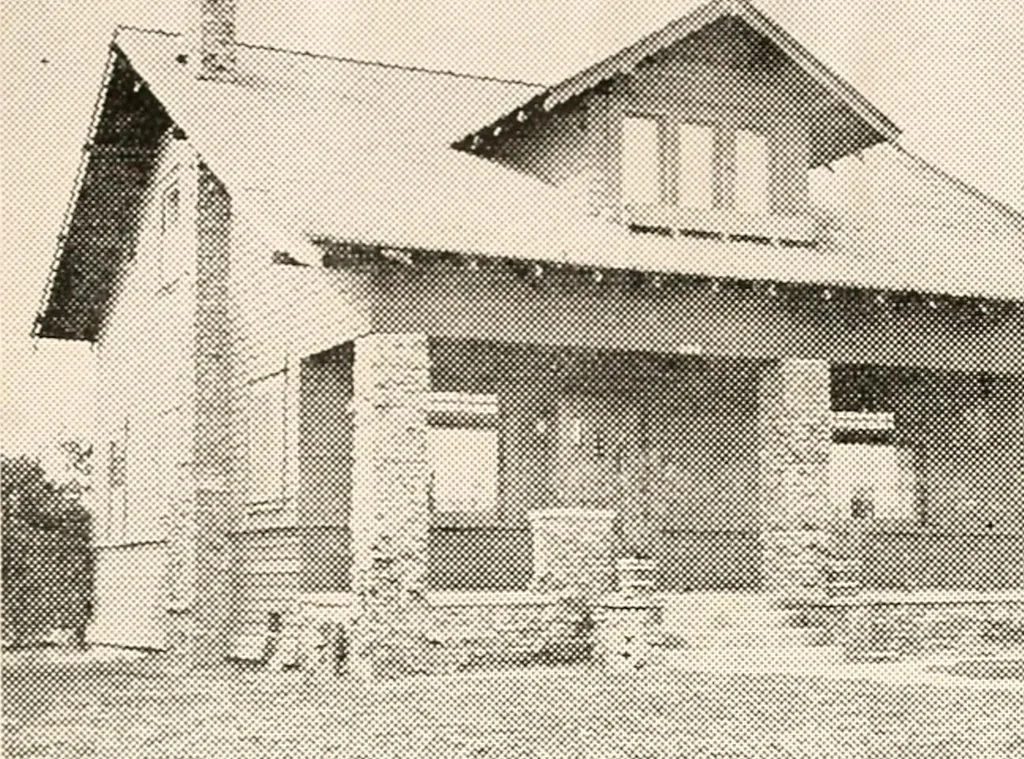 An illustration from The plan book of American dwellings : being a compilation of original home designs, showing actual photographic exteriors and floor plans of moderately priced bungalows, cottages, residences, 1914, leaf 128