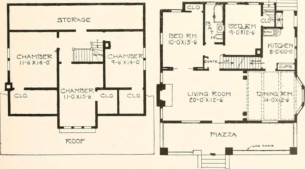 An illustration from The plan book of American dwellings : being a compilation of original home designs, showing actual photographic exteriors and floor plans of moderately priced bungalows, cottages, residences, 1914, leaf 128