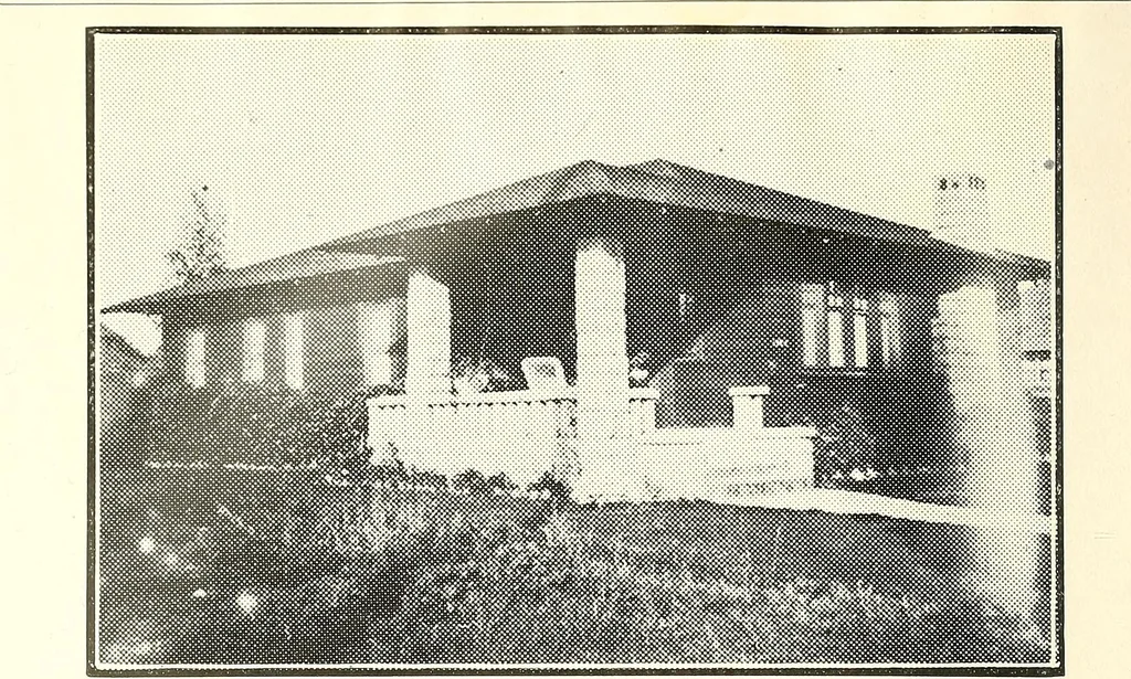 An illustration from The plan book of American dwellings : being a compilation of original home designs, showing actual photographic exteriors and floor plans of moderately priced bungalows, cottages, residences, 1914, leaf 129