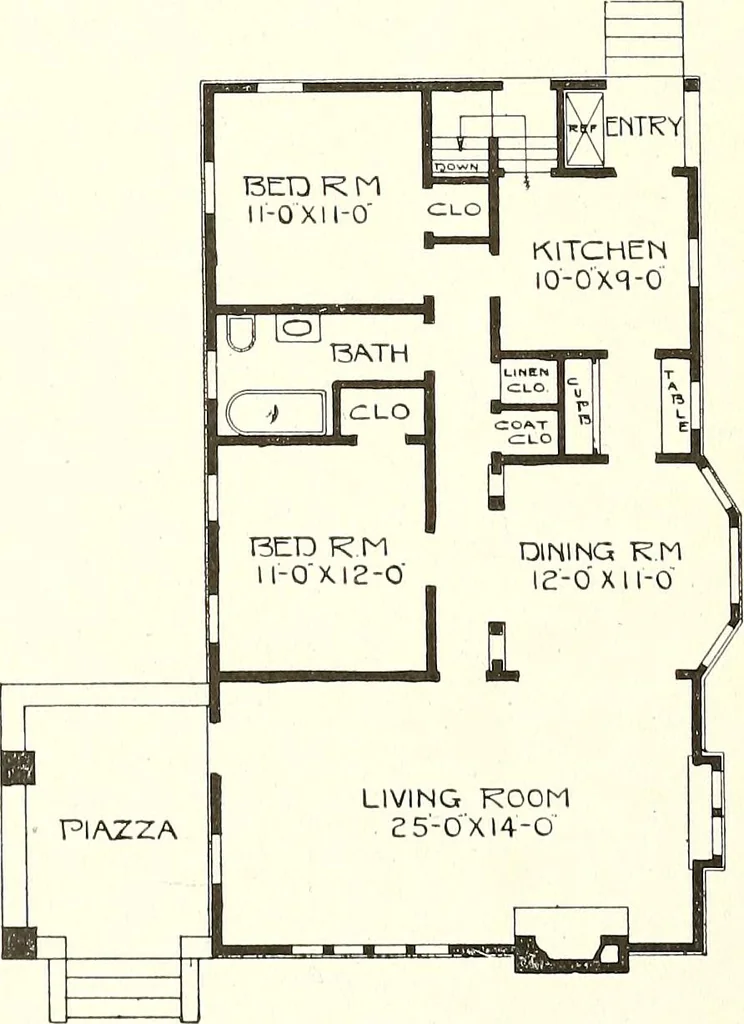 An illustration from The plan book of American dwellings : being a compilation of original home designs, showing actual photographic exteriors and floor plans of moderately priced bungalows, cottages, residences, 1914, leaf 129