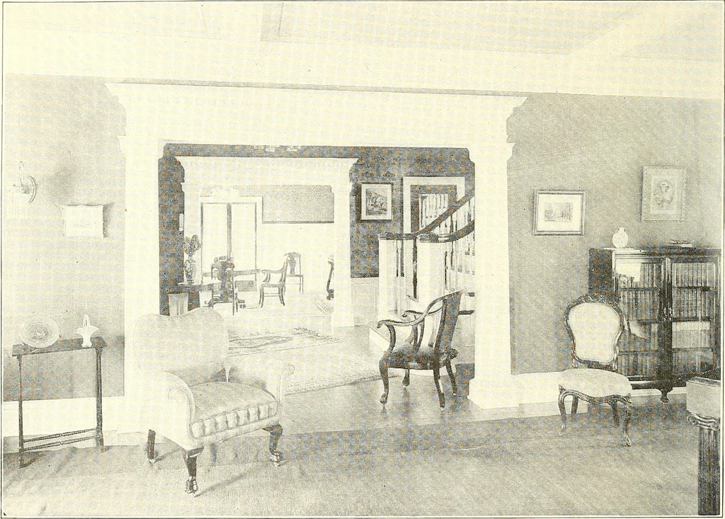 An illustration from The plan book of American dwellings : being a compilation of original home designs, showing actual photographic exteriors and floor plans of moderately priced bungalows, cottages, residences, 1914, leaf 13