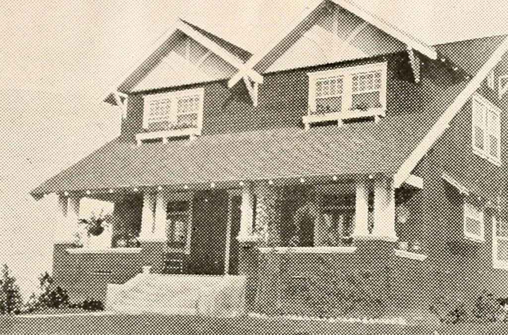 An illustration from The plan book of American dwellings : being a compilation of original home designs, showing actual photographic exteriors and floor plans of moderately priced bungalows, cottages, residences, 1914, leaf 130