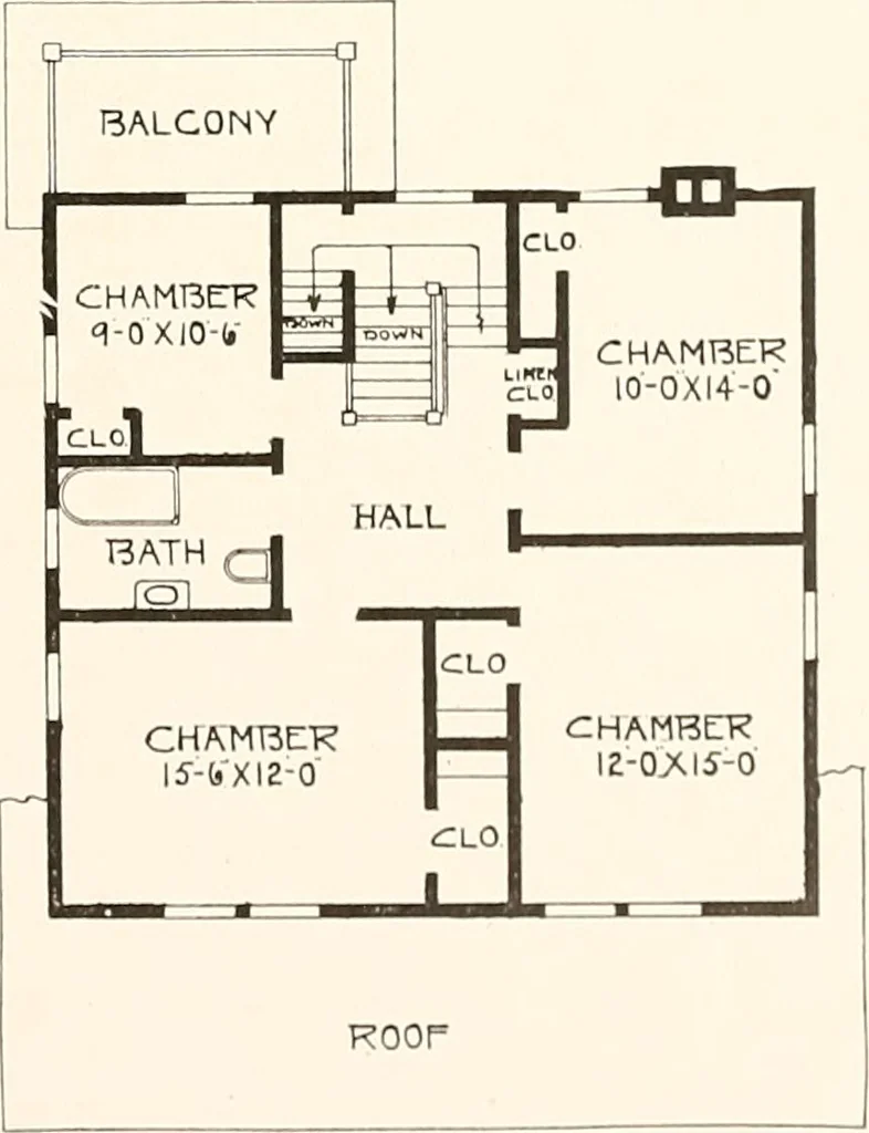 An illustration from The plan book of American dwellings : being a compilation of original home designs, showing actual photographic exteriors and floor plans of moderately priced bungalows, cottages, residences, 1914, leaf 130