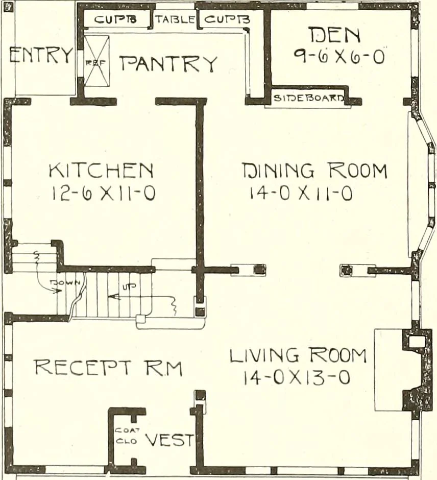 An illustration from The plan book of American dwellings : being a compilation of original home designs, showing actual photographic exteriors and floor plans of moderately priced bungalows, cottages, residences, 1914, leaf 133