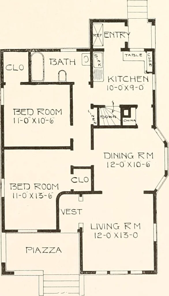 An illustration from The plan book of American dwellings : being a compilation of original home designs, showing actual photographic exteriors and floor plans of moderately priced bungalows, cottages, residences, 1914, leaf 134