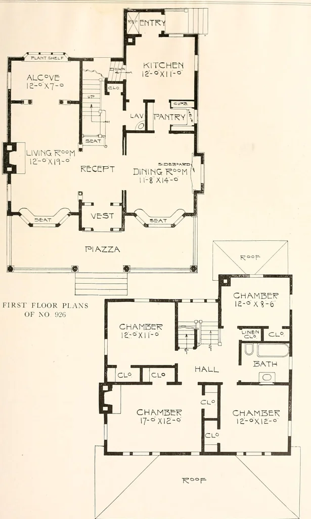 An illustration from The plan book of American dwellings : being a compilation of original home designs, showing actual photographic exteriors and floor plans of moderately priced bungalows, cottages, residences, 1914, leaf 136