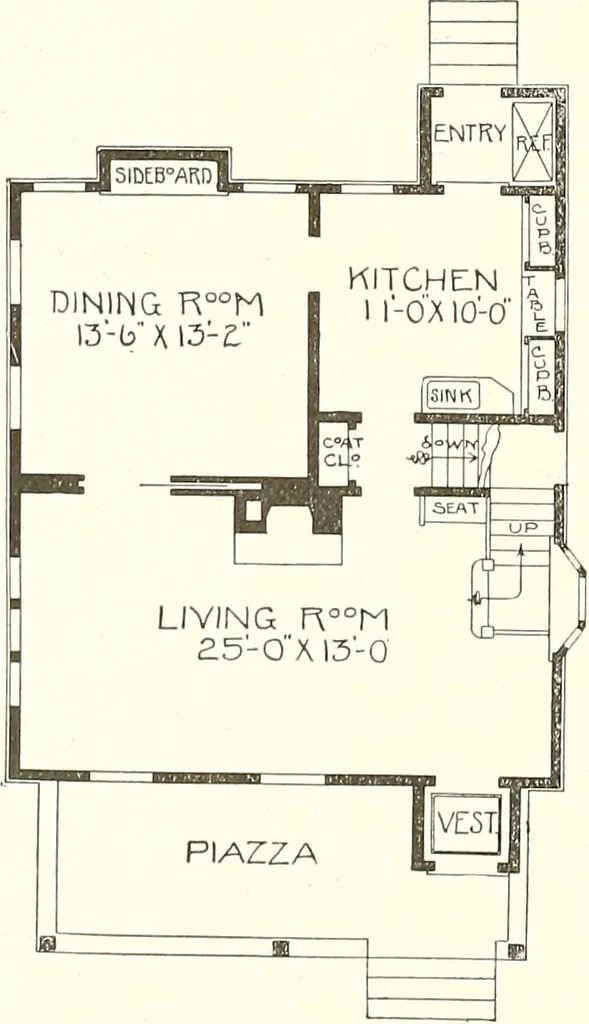 An illustration from The plan book of American dwellings : being a compilation of original home designs, showing actual photographic exteriors and floor plans of moderately priced bungalows, cottages, residences, 1914, leaf 137