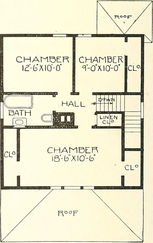 An illustration from The plan book of American dwellings : being a compilation of original home designs, showing actual photographic exteriors and floor plans of moderately priced bungalows, cottages, residences, 1914, leaf 137
