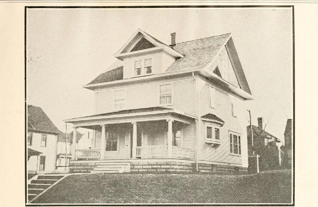 An illustration from The plan book of American dwellings : being a compilation of original home designs, showing actual photographic exteriors and floor plans of moderately priced bungalows, cottages, residences, 1914, leaf 138