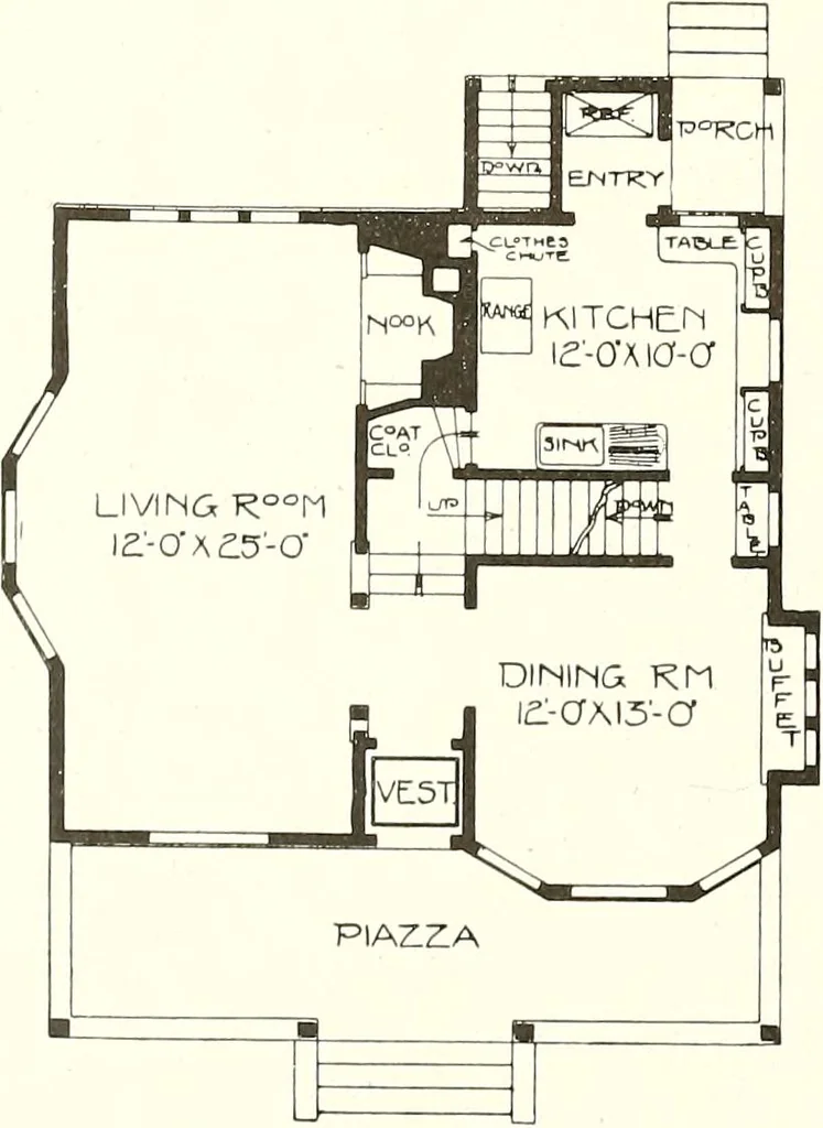 An illustration from The plan book of American dwellings : being a compilation of original home designs, showing actual photographic exteriors and floor plans of moderately priced bungalows, cottages, residences, 1914, leaf 139