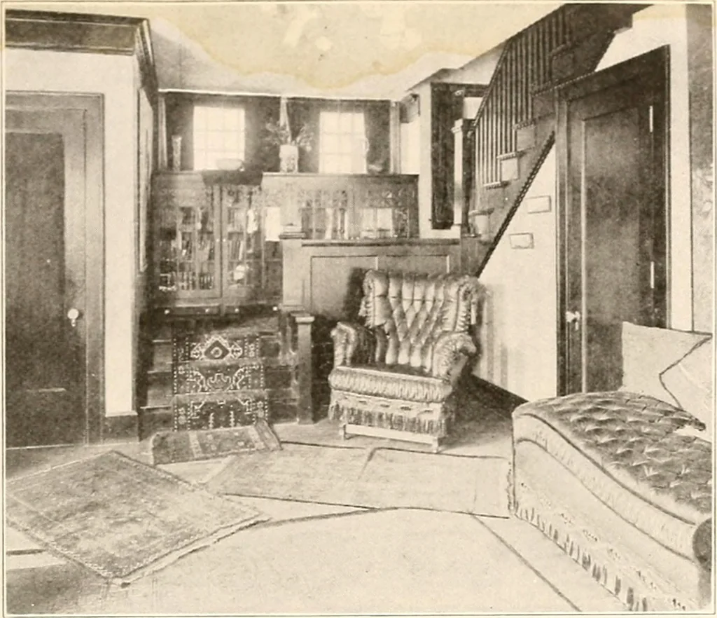 An illustration from The plan book of American dwellings : being a compilation of original home designs, showing actual photographic exteriors and floor plans of moderately priced bungalows, cottages, residences, 1914, leaf 14