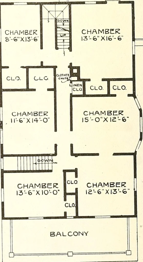 An illustration from The plan book of American dwellings : being a compilation of original home designs, showing actual photographic exteriors and floor plans of moderately priced bungalows, cottages, residences, 1914, leaf 143