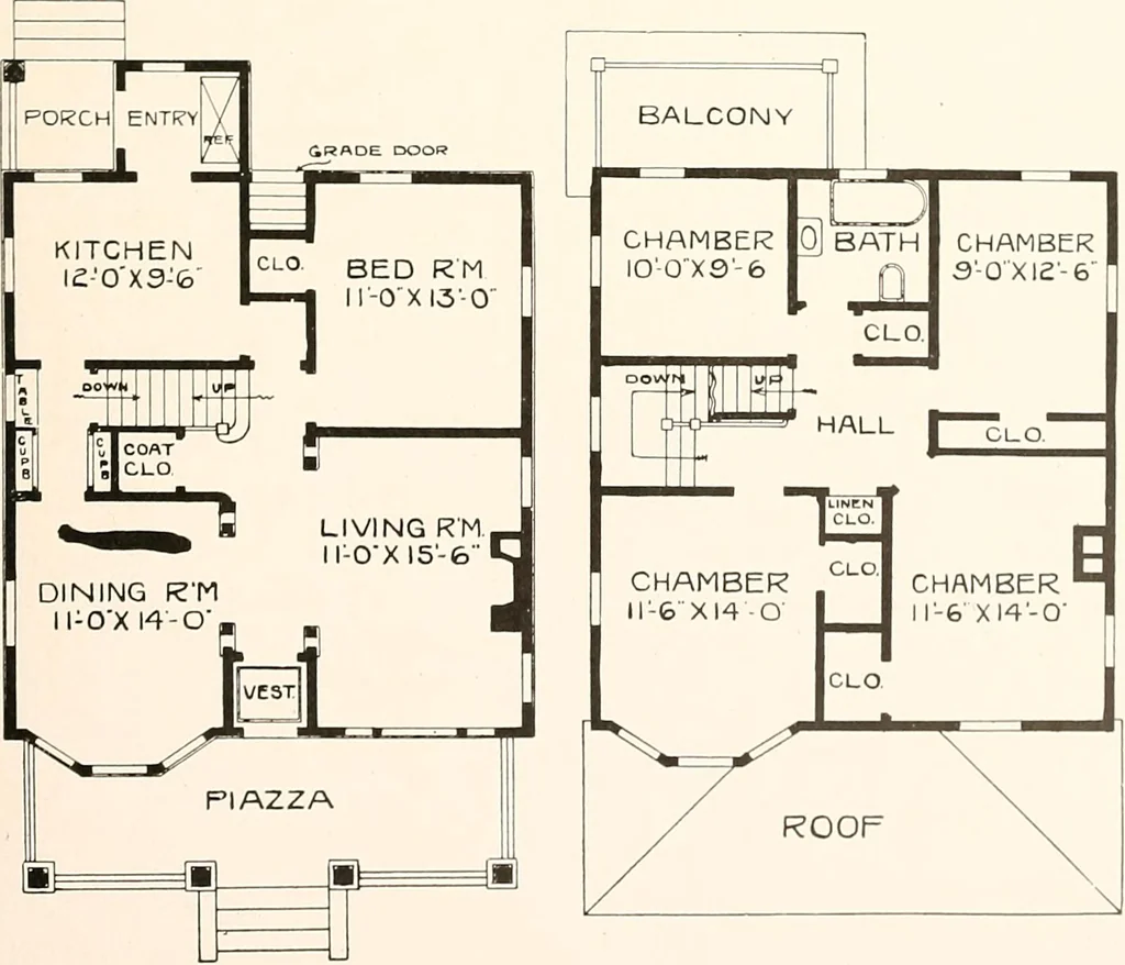 An illustration from The plan book of American dwellings : being a compilation of original home designs, showing actual photographic exteriors and floor plans of moderately priced bungalows, cottages, residences, 1914, leaf 144