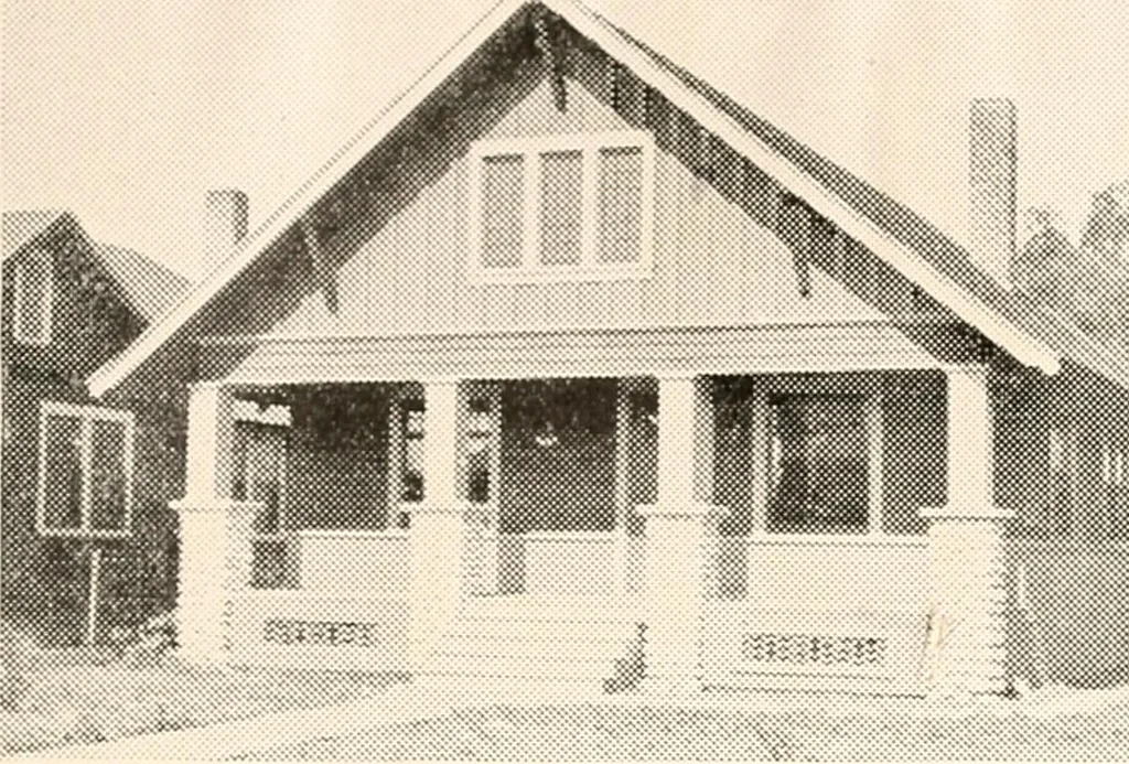 An illustration from The plan book of American dwellings : being a compilation of original home designs, showing actual photographic exteriors and floor plans of moderately priced bungalows, cottages, residences, 1914, leaf 146