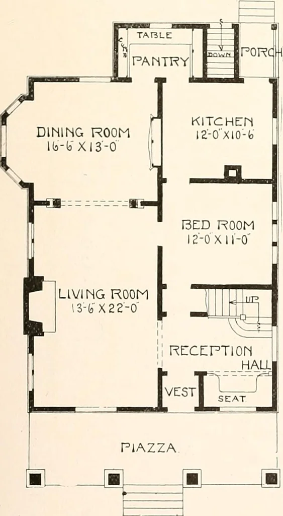 An illustration from The plan book of American dwellings : being a compilation of original home designs, showing actual photographic exteriors and floor plans of moderately priced bungalows, cottages, residences, 1914, leaf 146