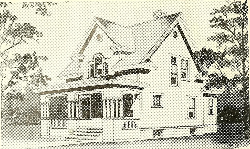 An illustration from The plan book of American dwellings : being a compilation of original home designs, showing actual photographic exteriors and floor plans of moderately priced bungalows, cottages, residences, 1914, leaf 147