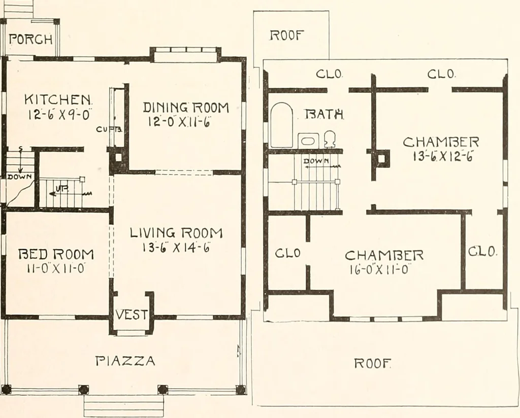 An illustration from The plan book of American dwellings : being a compilation of original home designs, showing actual photographic exteriors and floor plans of moderately priced bungalows, cottages, residences, 1914, leaf 148