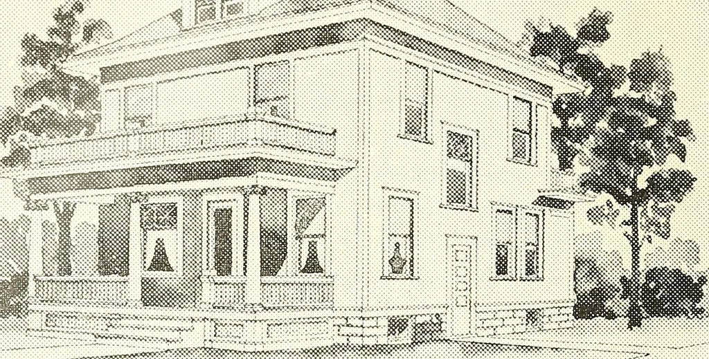 An illustration from The plan book of American dwellings : being a compilation of original home designs, showing actual photographic exteriors and floor plans of moderately priced bungalows, cottages, residences, 1914, leaf 151