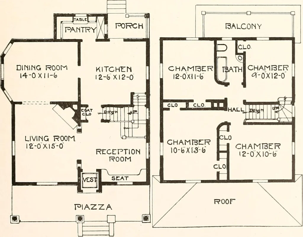 An illustration from The plan book of American dwellings : being a compilation of original home designs, showing actual photographic exteriors and floor plans of moderately priced bungalows, cottages, residences, 1914, leaf 152