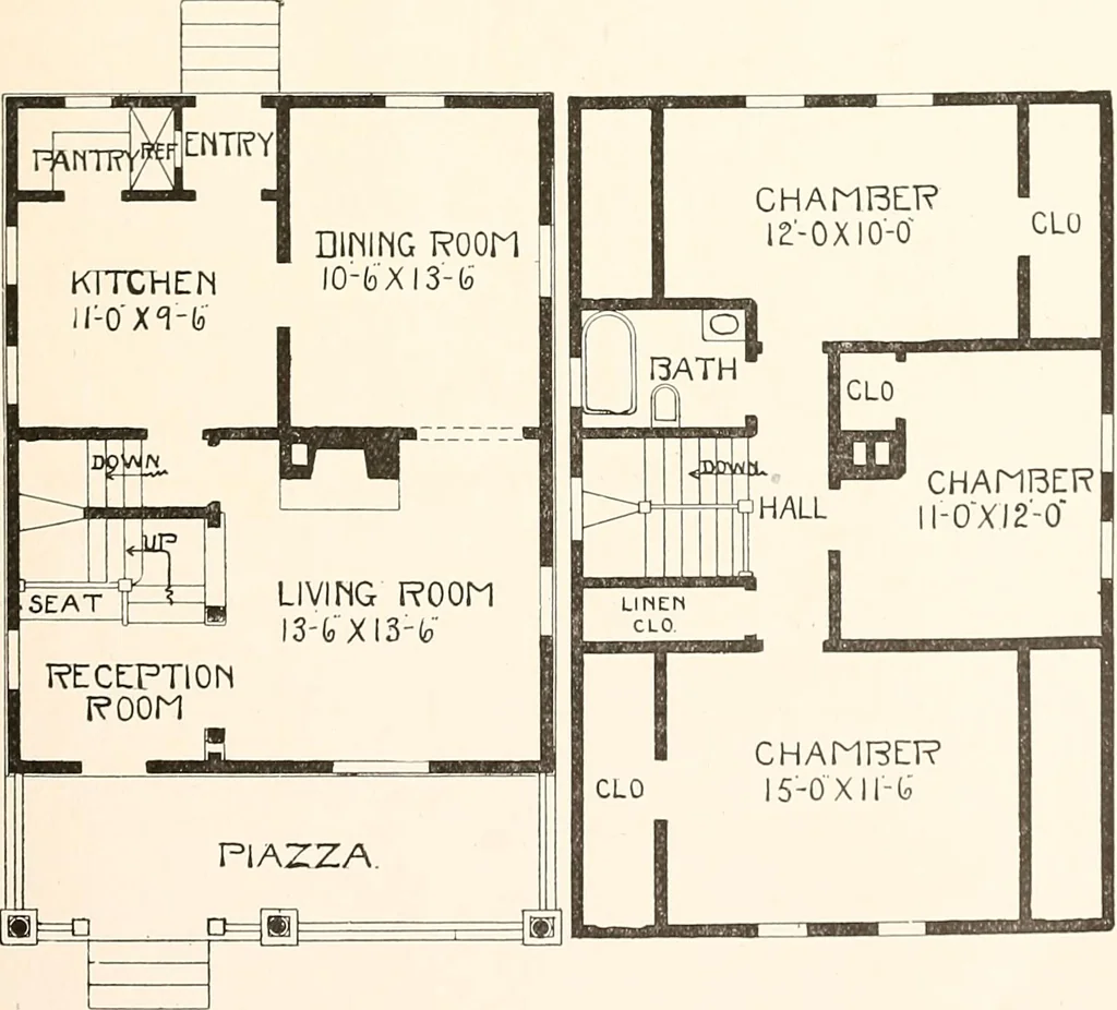 An illustration from The plan book of American dwellings : being a compilation of original home designs, showing actual photographic exteriors and floor plans of moderately priced bungalows, cottages, residences, 1914, leaf 154