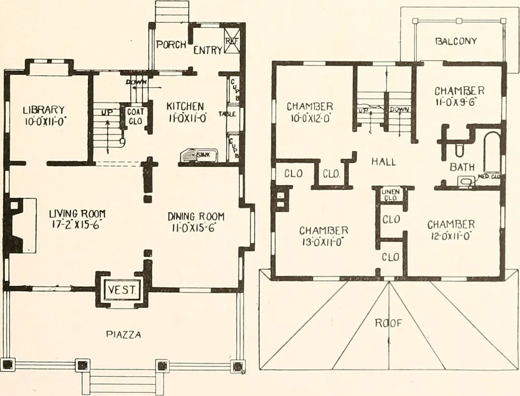 An illustration from The plan book of American dwellings : being a compilation of original home designs, showing actual photographic exteriors and floor plans of moderately priced bungalows, cottages, residences, 1914, leaf 156