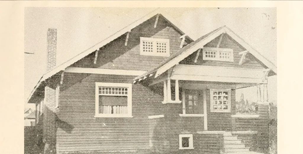 An illustration from The plan book of American dwellings : being a compilation of original home designs, showing actual photographic exteriors and floor plans of moderately priced bungalows, cottages, residences, 1914, leaf 158