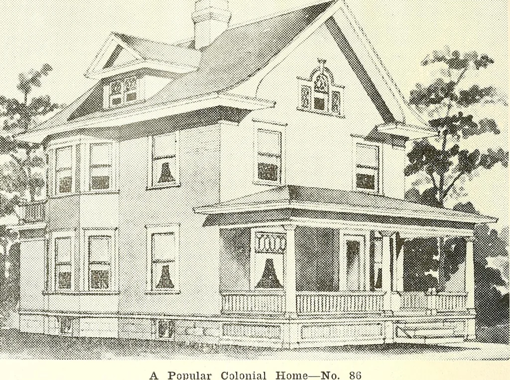 An illustration from The plan book of American dwellings : being a compilation of original home designs, showing actual photographic exteriors and floor plans of moderately priced bungalows, cottages, residences, 1914, leaf 159