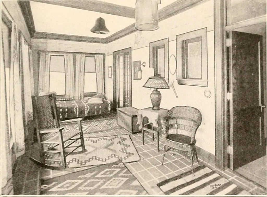 An illustration from The plan book of American dwellings : being a compilation of original home designs, showing actual photographic exteriors and floor plans of moderately priced bungalows, cottages, residences, 1914, leaf 16