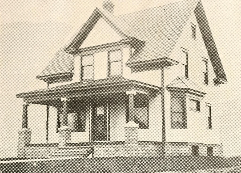 An illustration from The plan book of American dwellings : being a compilation of original home designs, showing actual photographic exteriors and floor plans of moderately priced bungalows, cottages, residences, 1914, leaf 160