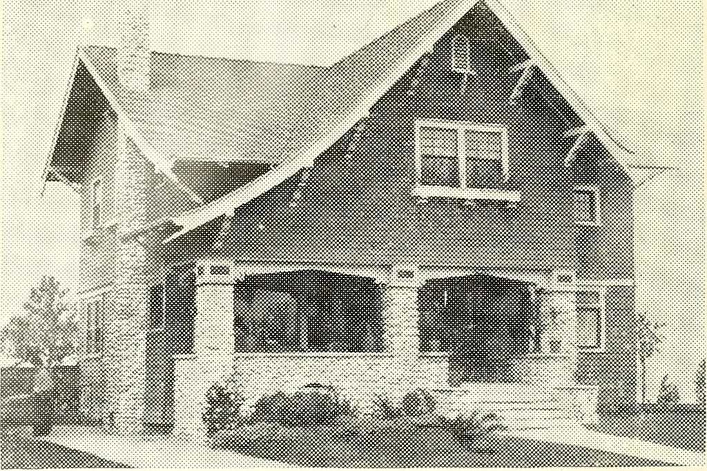 An illustration from The plan book of American dwellings : being a compilation of original home designs, showing actual photographic exteriors and floor plans of moderately priced bungalows, cottages, residences, 1914, leaf 161