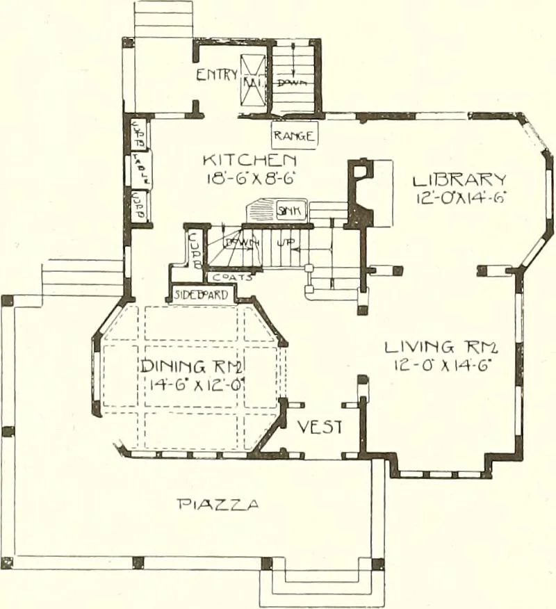 An illustration from The plan book of American dwellings : being a compilation of original home designs, showing actual photographic exteriors and floor plans of moderately priced bungalows, cottages, residences, 1914, leaf 163