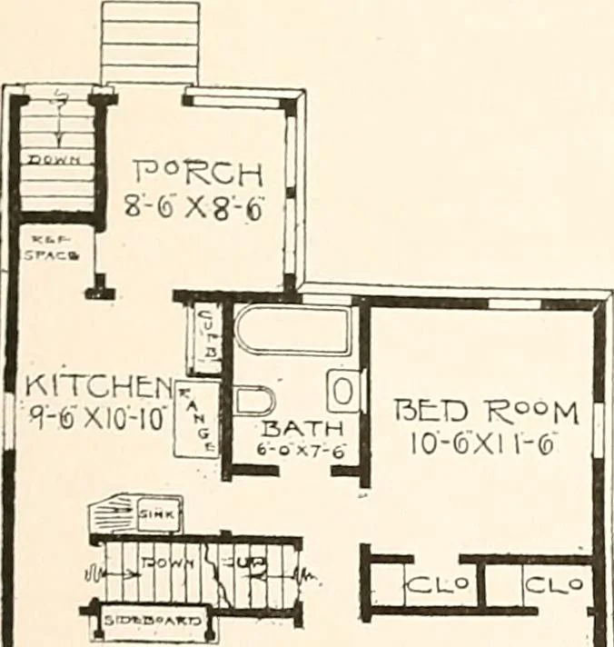 An illustration from The plan book of American dwellings : being a compilation of original home designs, showing actual photographic exteriors and floor plans of moderately priced bungalows, cottages, residences, 1914, leaf 164
