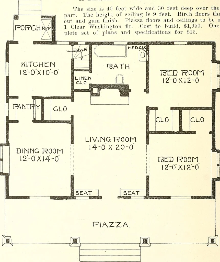An illustration from The plan book of American dwellings : being a compilation of original home designs, showing actual photographic exteriors and floor plans of moderately priced bungalows, cottages, residences, 1914, leaf 165