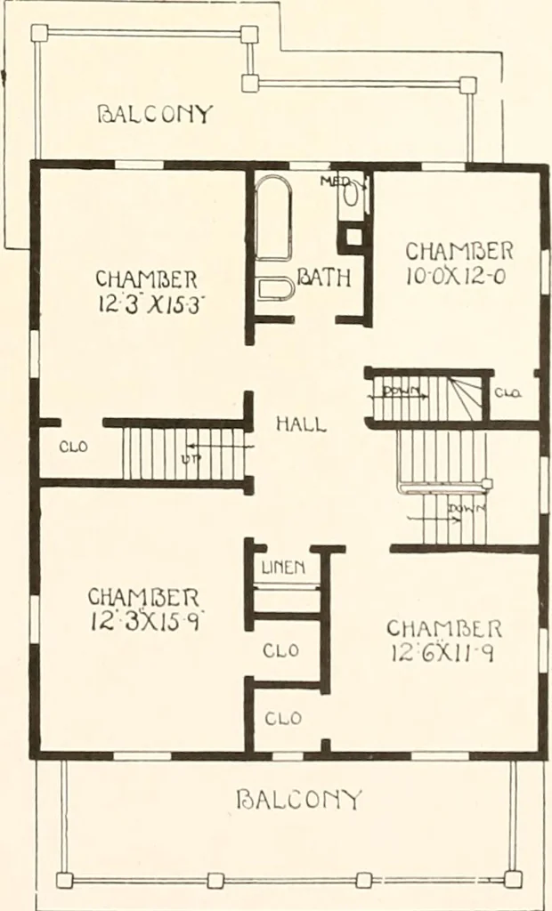 An illustration from The plan book of American dwellings : being a compilation of original home designs, showing actual photographic exteriors and floor plans of moderately priced bungalows, cottages, residences, 1914, leaf 168