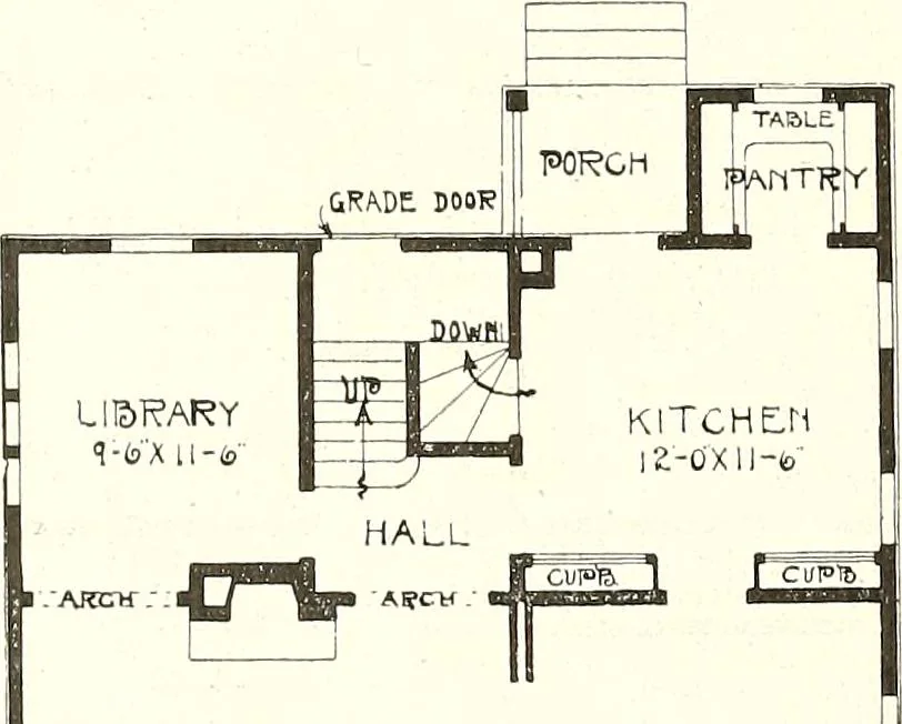 An illustration from The plan book of American dwellings : being a compilation of original home designs, showing actual photographic exteriors and floor plans of moderately priced bungalows, cottages, residences, 1914, leaf 169