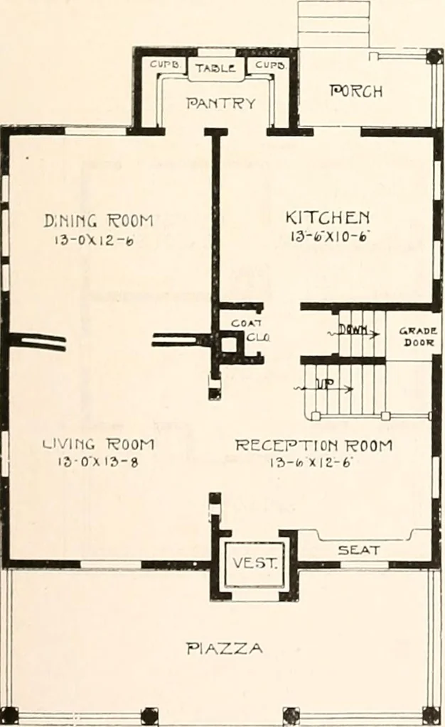 An illustration from The plan book of American dwellings : being a compilation of original home designs, showing actual photographic exteriors and floor plans of moderately priced bungalows, cottages, residences, 1914, leaf 170