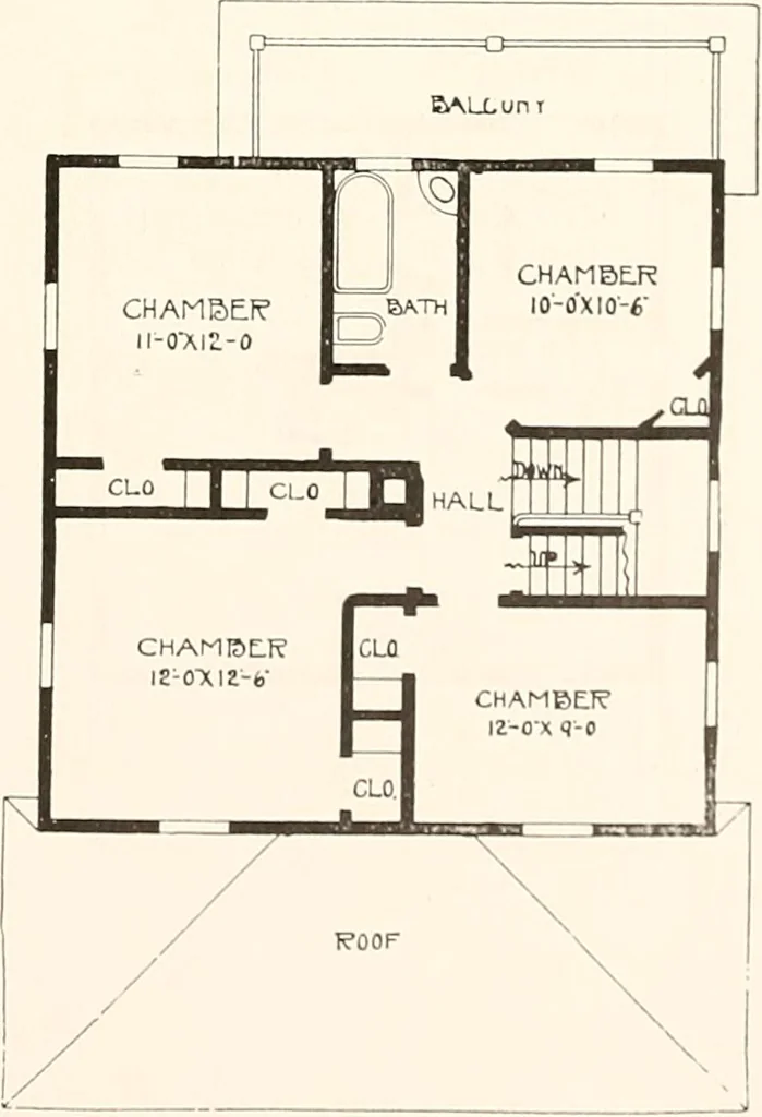 An illustration from The plan book of American dwellings : being a compilation of original home designs, showing actual photographic exteriors and floor plans of moderately priced bungalows, cottages, residences, 1914, leaf 170