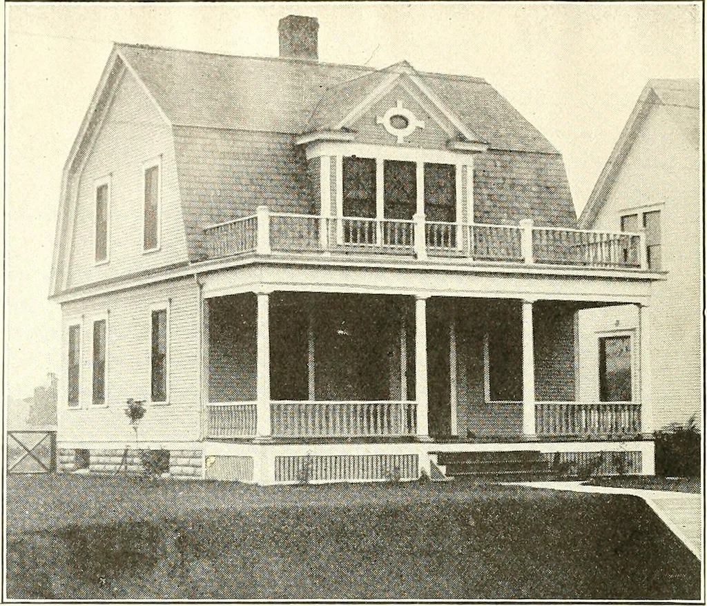 An illustration from The plan book of American dwellings : being a compilation of original home designs, showing actual photographic exteriors and floor plans of moderately priced bungalows, cottages, residences, 1914, leaf 171