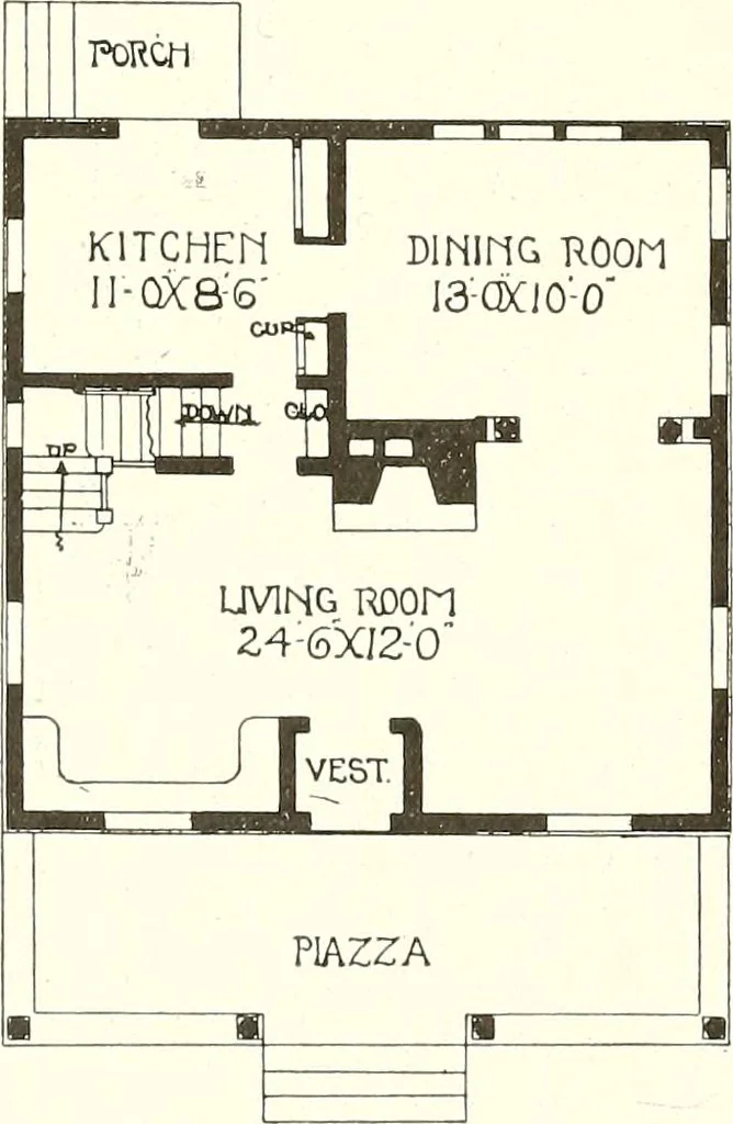An illustration from The plan book of American dwellings : being a compilation of original home designs, showing actual photographic exteriors and floor plans of moderately priced bungalows, cottages, residences, 1914, leaf 171