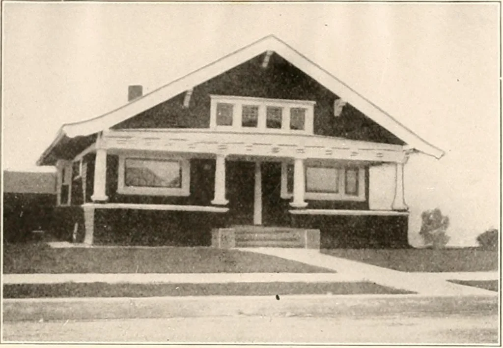 An illustration from The plan book of American dwellings : being a compilation of original home designs, showing actual photographic exteriors and floor plans of moderately priced bungalows, cottages, residences, 1914, leaf 172