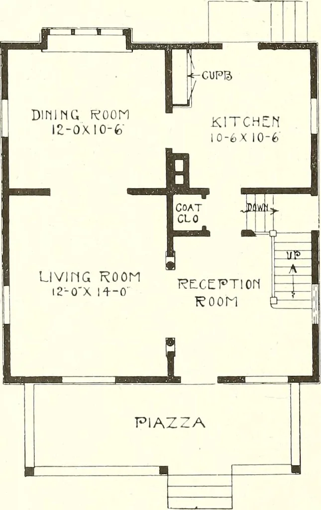 An illustration from The plan book of American dwellings : being a compilation of original home designs, showing actual photographic exteriors and floor plans of moderately priced bungalows, cottages, residences, 1914, leaf 175